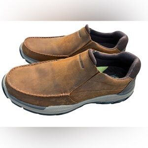 Skechers Men's Relax Fit Air Cooled Brown Leather Slip On Dress Loafers